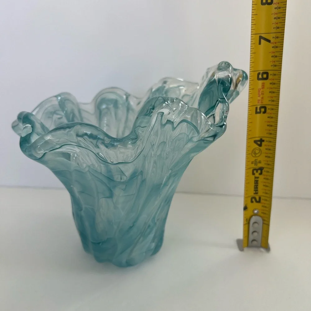 Murano Hand Blown Italian Glass Vase. Blue / Clear. Water Vase. Made In Italy - Picture 10 of 11